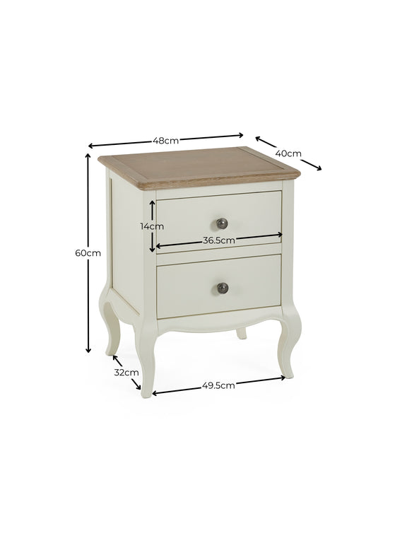 Camille bedside table dimensions diagram