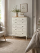 Camille ivory and limed oak 6 drawer chest styled view