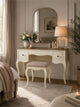Camille ivory and limed oak dressing table and stool styled view