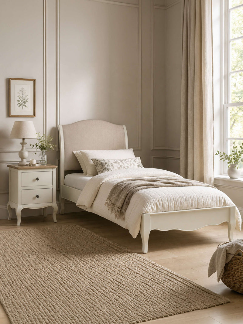 Camille Single ivory and oatmeal linen bed