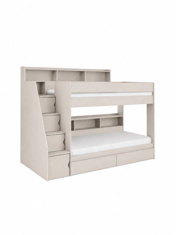 Camelot Nordic White Bunk Bed with Stairs and Storage – cut-out view