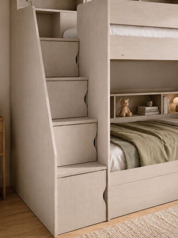 Camelot Nordic White Bunk Bed with Stairs and Storage – detail view