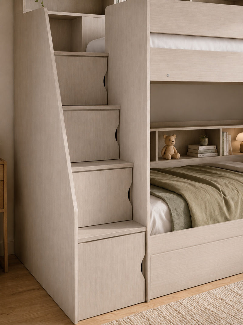 Camelot Nordic White Bunk Bed with Stairs and Storage – detail view