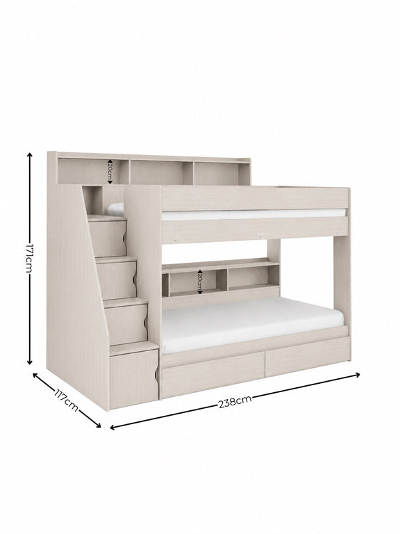 Camelot Nordic White Bunk Bed with Stairs and Storage – dimensions diagram
