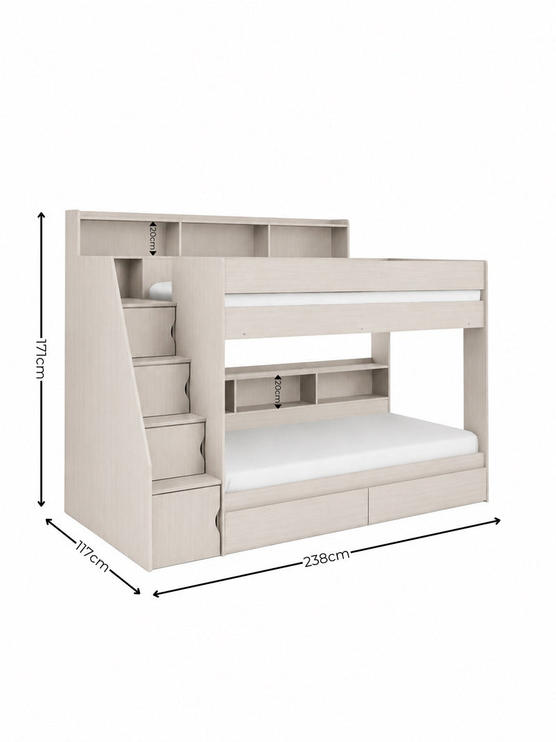 Camelot Nordic White Bunk Bed with Stairs and Storage – dimensions diagram