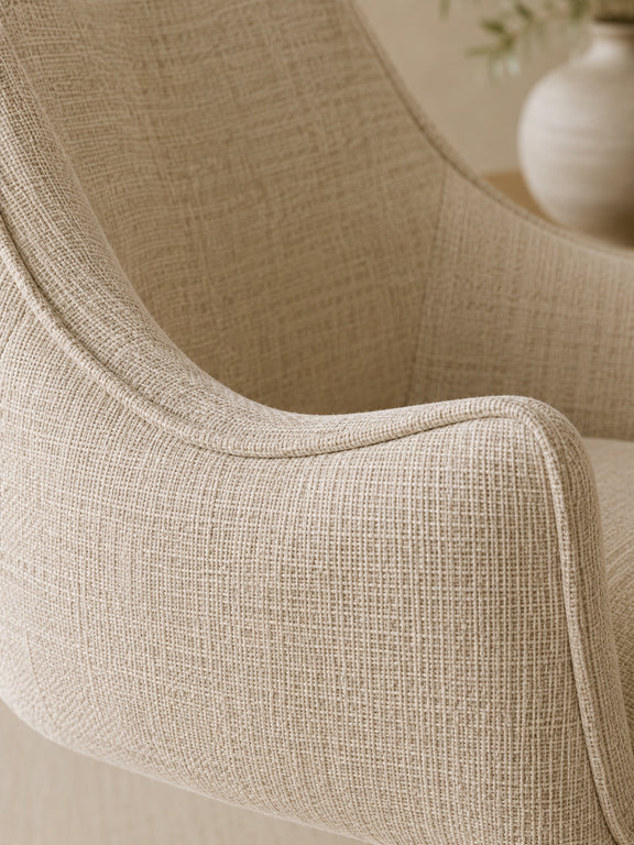 Caspian Ivory Chenille Swivel Lounge Chair – detail view