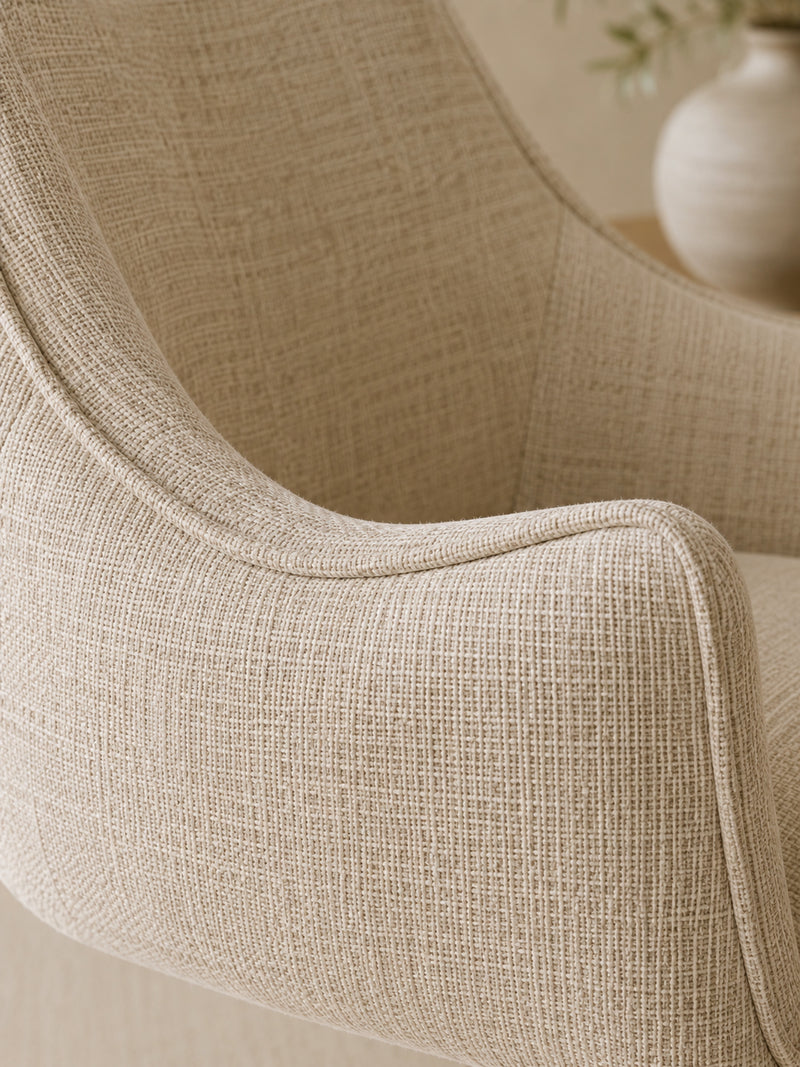 Caspian Ivory Chenille Swivel Lounge Chair – detail view