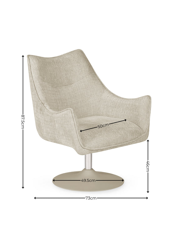 Caspian Ivory Chenille Swivel Lounge Chair – dimensions diagram