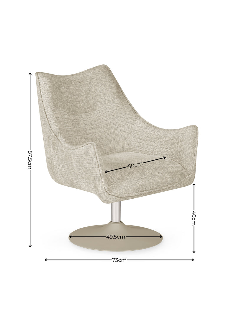 Caspian Ivory Chenille Swivel Lounge Chair – dimensions diagram