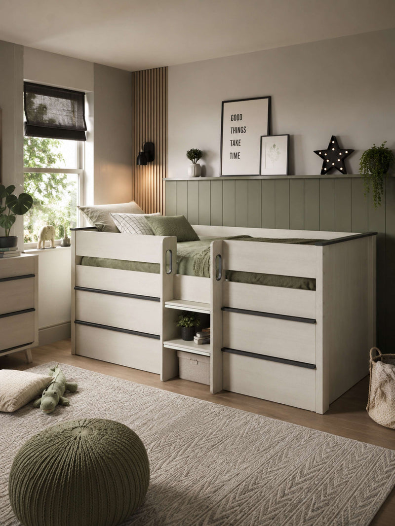 Celeste Nordic Wood Midsleeper Bed with 4 Drawers – front view