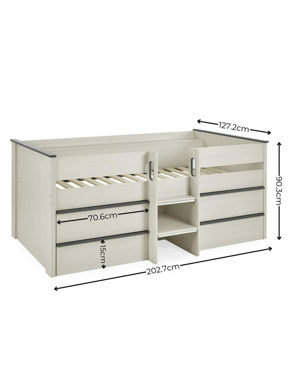 Celeste Nordic Wood Midsleeper Bed with 4 Drawers – dimensions diagram