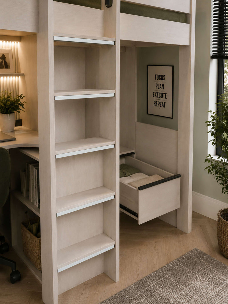 Celeste Nordic Wood Highsleeper Bed with Desk & Wardrobe – alternate view