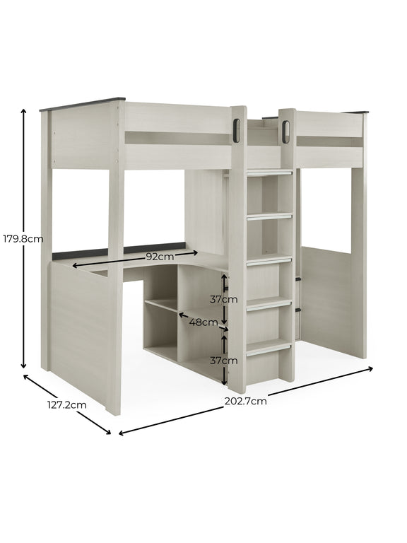 Celeste Nordic Wood Highsleeper Bed with Desk & Wardrobe – dimensions diagram