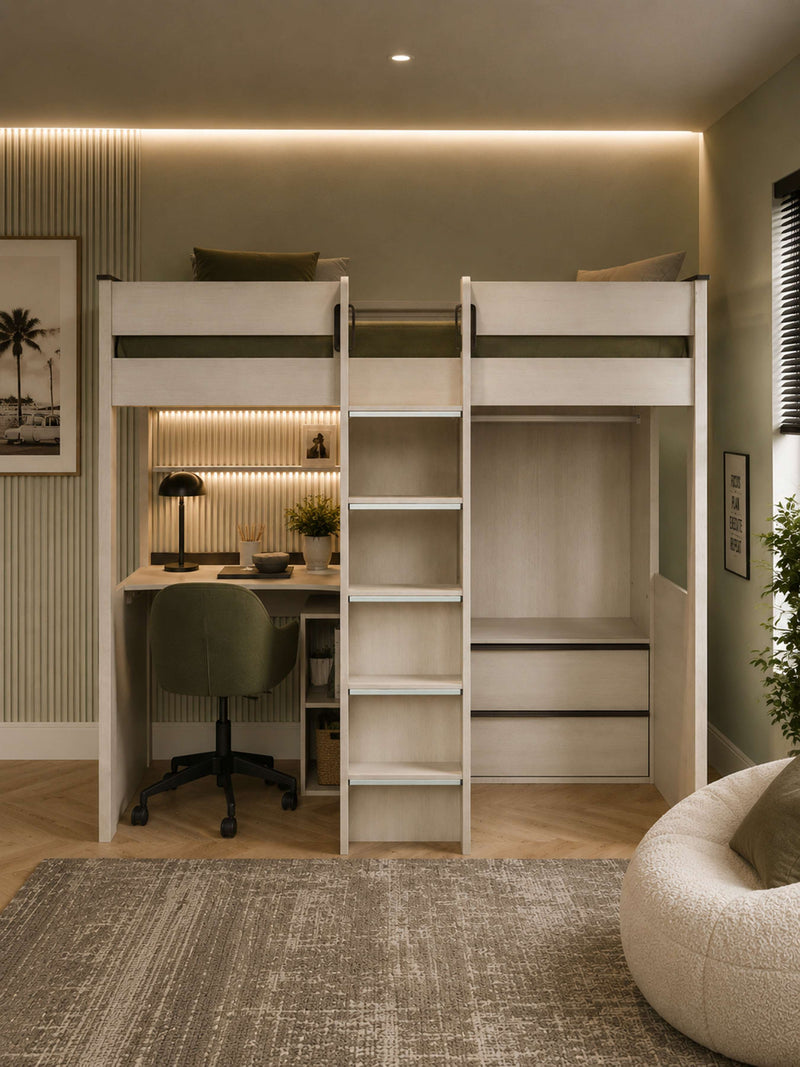 Celeste Nordic Wood Highsleeper Bed with Desk & Wardrobe – alternate view