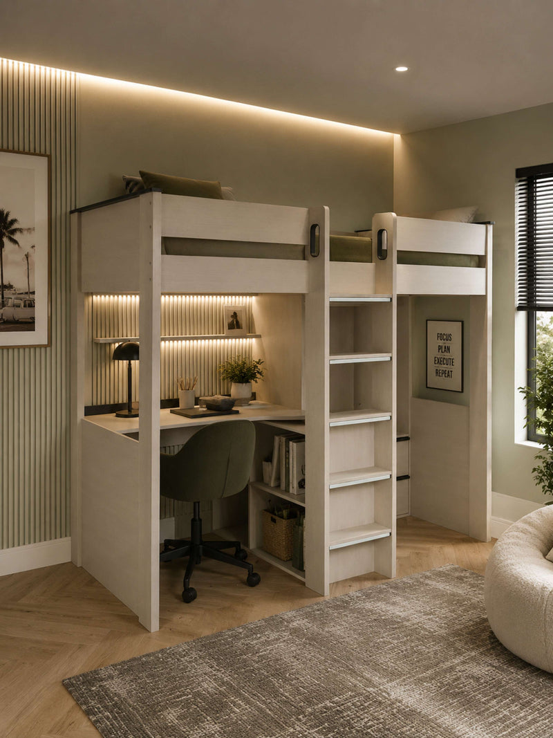 Celeste Nordic Wood Highsleeper Bed with Desk & Wardrobe – alternate view