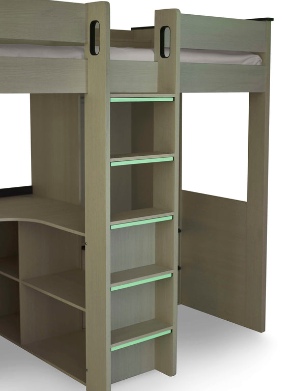 Celeste Nordic Wood Highsleeper Bed with Desk & Wardrobe – alternate view