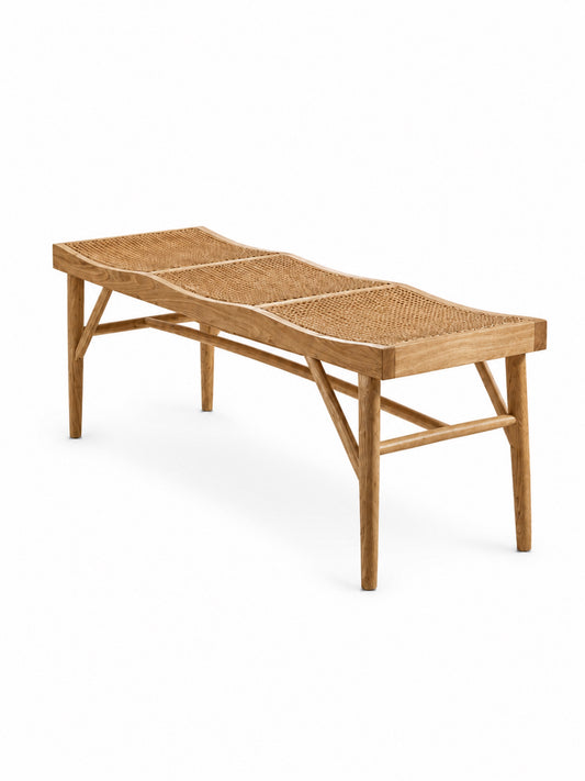 Elodie Natural Ash Rattan Dining Bench – cut-out view