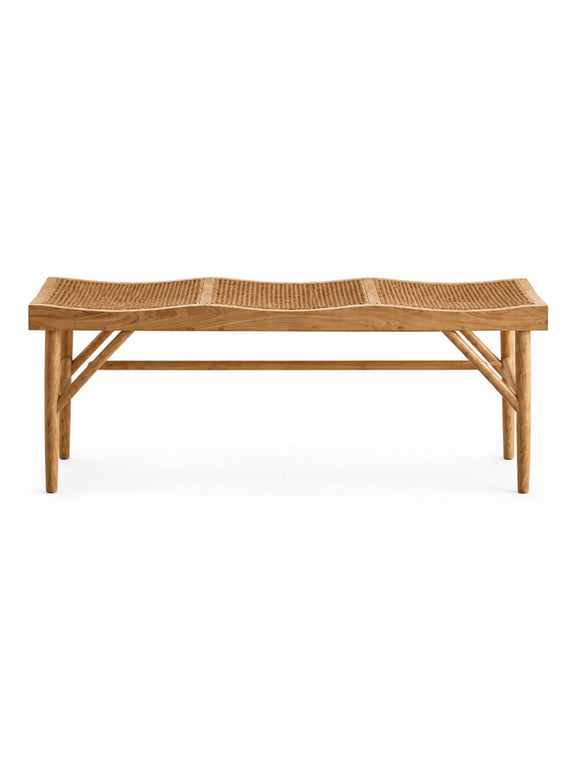 Elodie Natural Ash Rattan Dining Bench – cut-out view