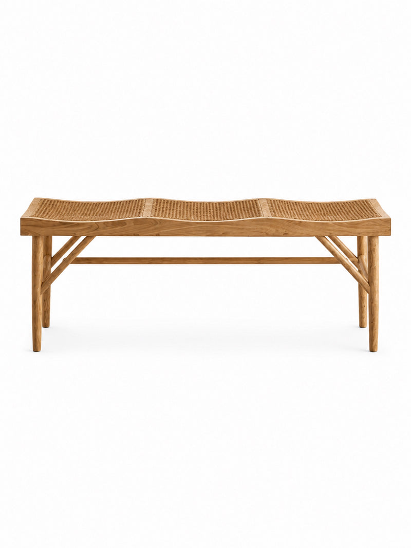Elodie Natural Ash Rattan Dining Bench – cut-out view