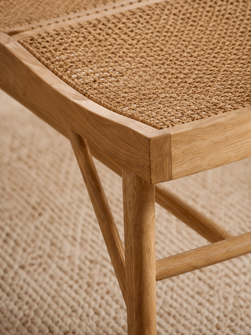Elodie Natural Ash Rattan Dining Bench – detail view
