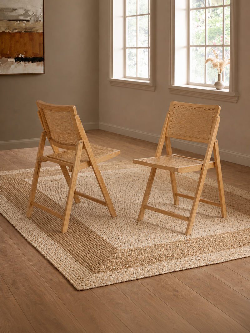 Elodie Natural Ash Folding Rattan Dining Chairs – Set of 2 – styled room view