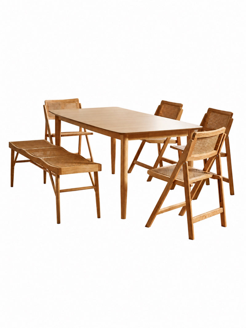 Elodie Natural Ash Folding Rattan Dining Chairs – Set of 2 – styled room view