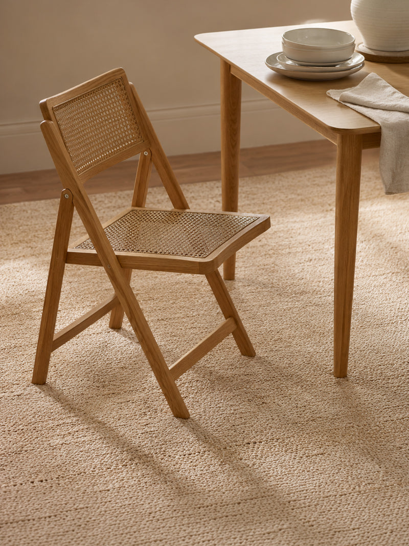 Elodie Natural Ash Folding Rattan Dining Chairs – Set of 2 – styled room view