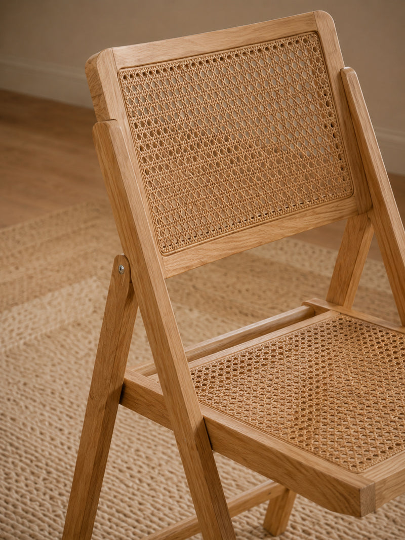 Elodie Natural Ash Folding Rattan Dining Chairs – Set of 2 – detail view