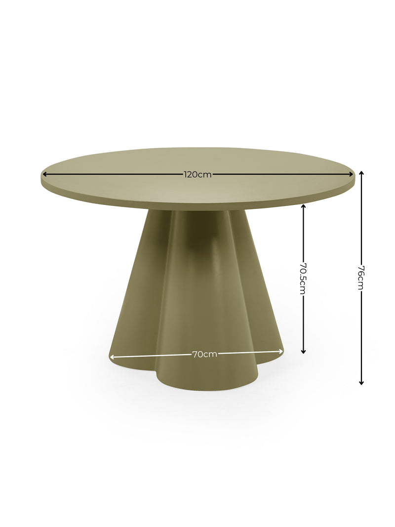 Fable 120cm Sage Green Round Dining Table – 4 Seater – dimensions diagram