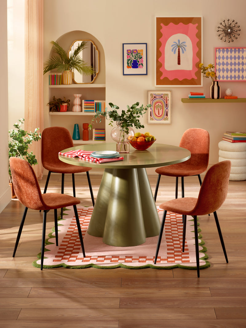 Fable 120cm Sage Green Round Dining Table – 4 Seater – styled room view
