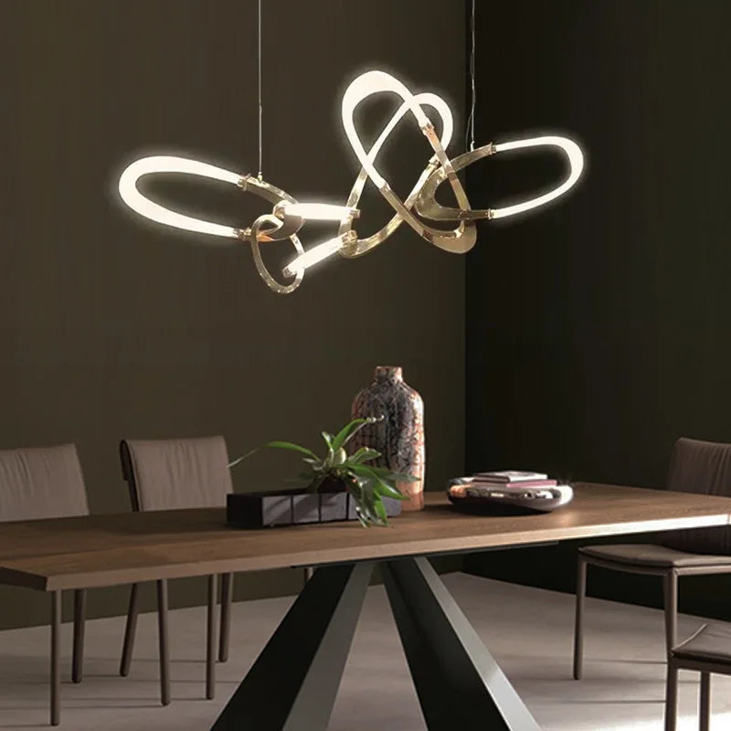 Art Deco sculptural LED chandelier in gold finish