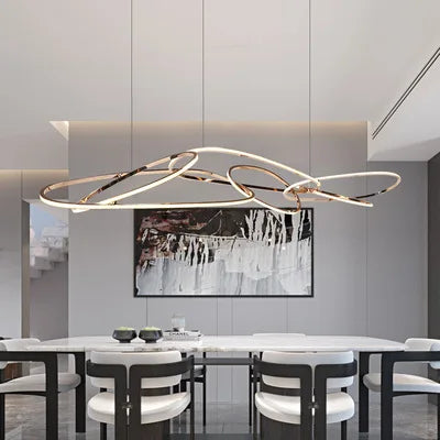 Black wave-form designer chandelier with LED lighting