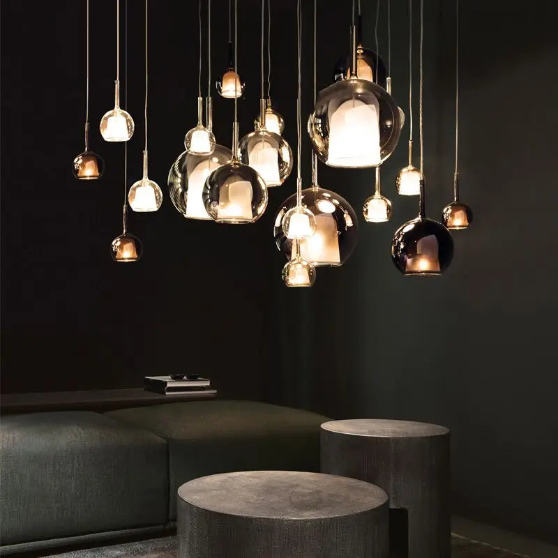 Nordic glass globe pendant light bar interior