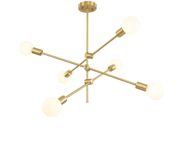 Gold line chandelier exposed bulb modern interior