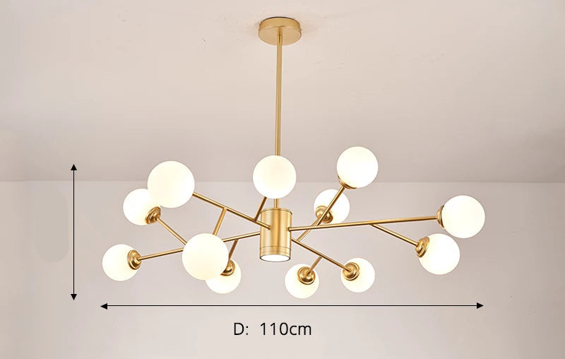 Modern multi arm gold chandelier frosted glass globes