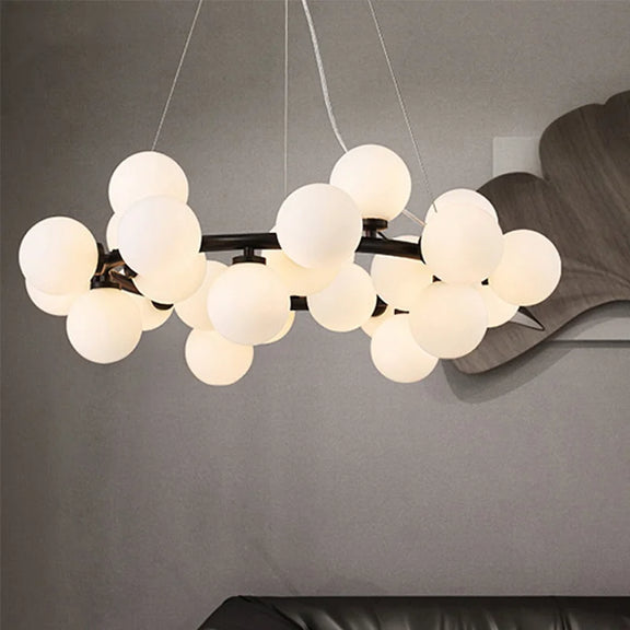 Black frame glass ball chandelier for living room
