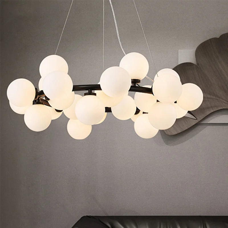 Black frame glass ball chandelier for living room