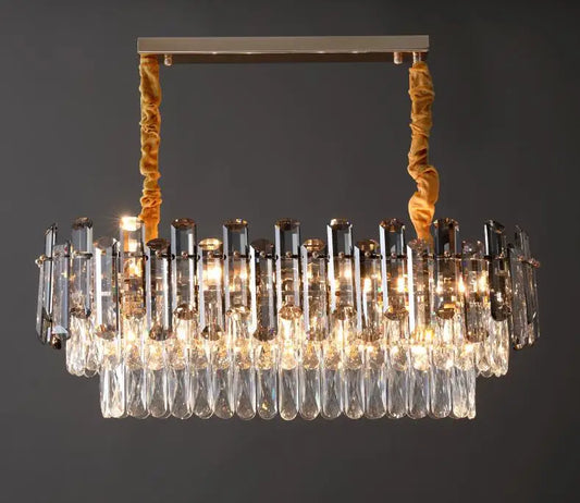 Gold frame rectangular crystal chandelier hanging light