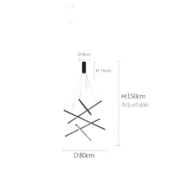 Modern sculptural pendant light with layered rod design