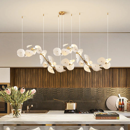 Sculptural leaf LED pendant light in gold finish