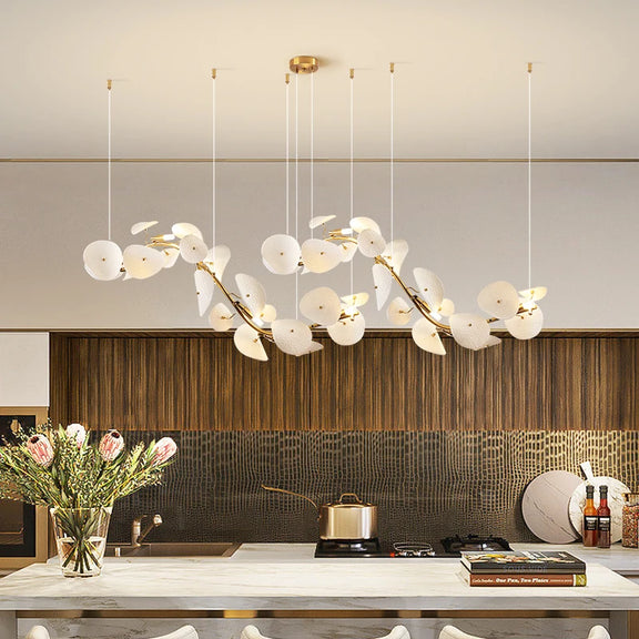 Sculptural leaf LED pendant light in gold finish