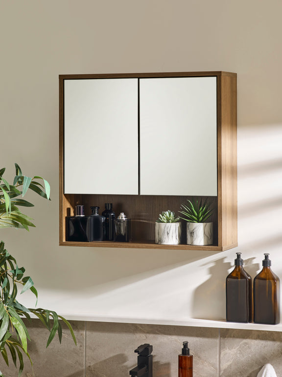 Hampshire Walnut Effect Mirrored Bathroom Wall Cabinet – main view