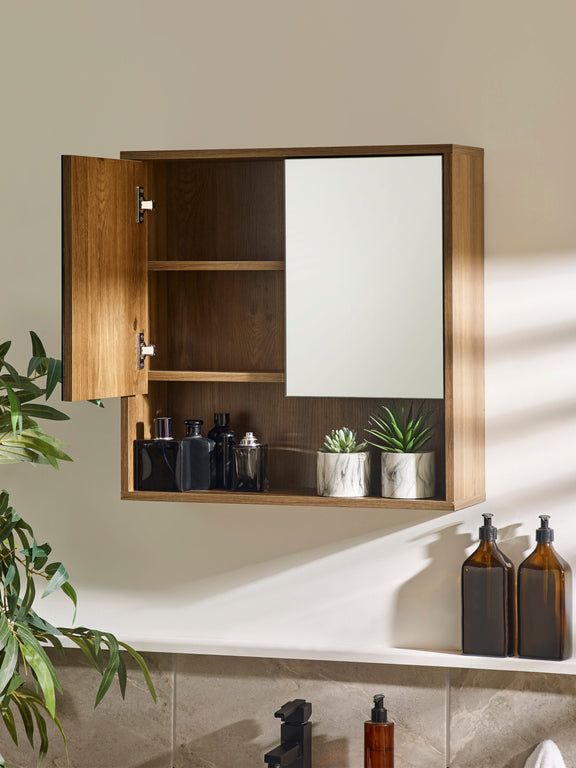 Hampshire Walnut Effect Mirrored Bathroom Wall Cabinet – alternate view