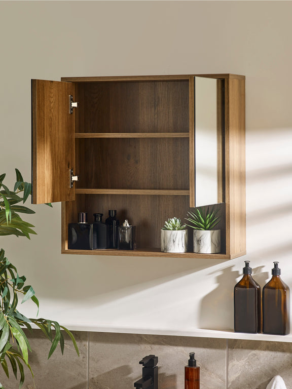 Hampshire Walnut Effect Mirrored Bathroom Wall Cabinet – alternate view