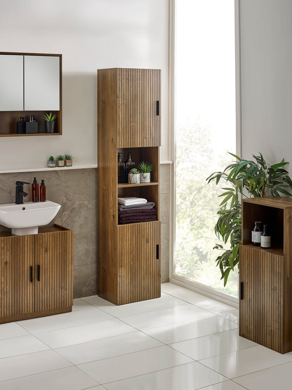 Hampshire Walnut Effect Tall Bathroom Storage Cabinet – main view