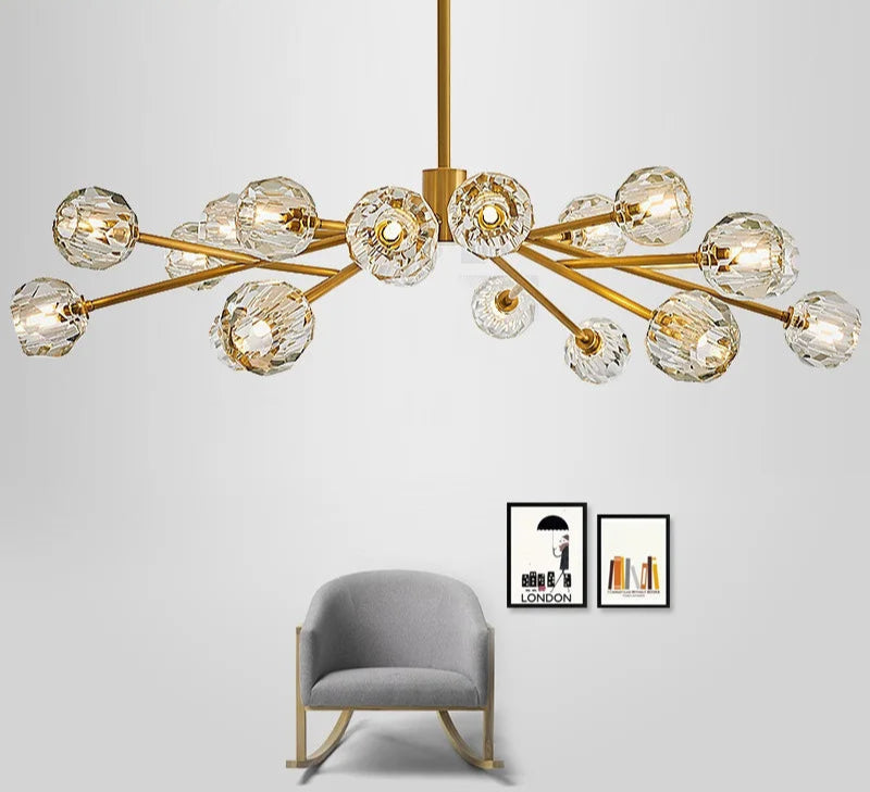 Postmodern copper crystal chandelier with multiple heads