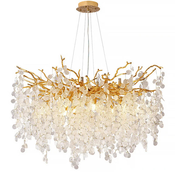 LED pendant with hanging crystal-style leaf drops
