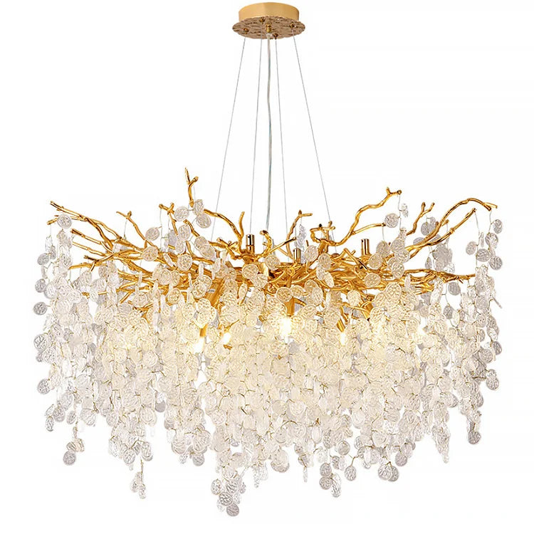 LED pendant with hanging crystal-style leaf drops