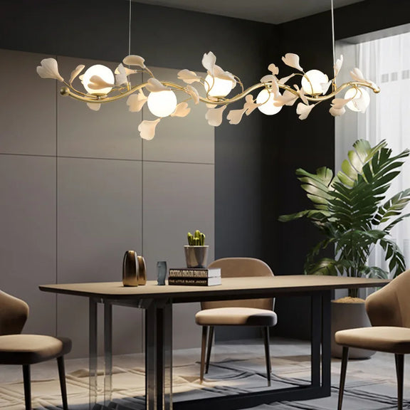 Modern gold ceiling chandelier with artistic leaf glass shades