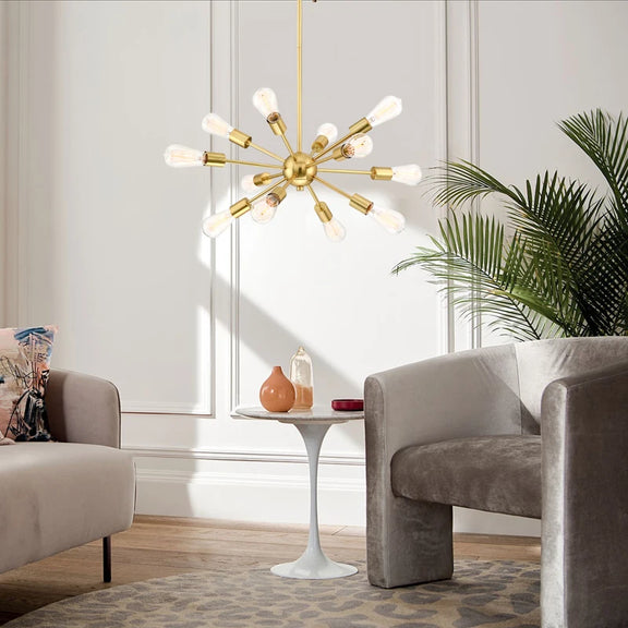 Chrome sputnik ceiling lamp with exposed bulbs